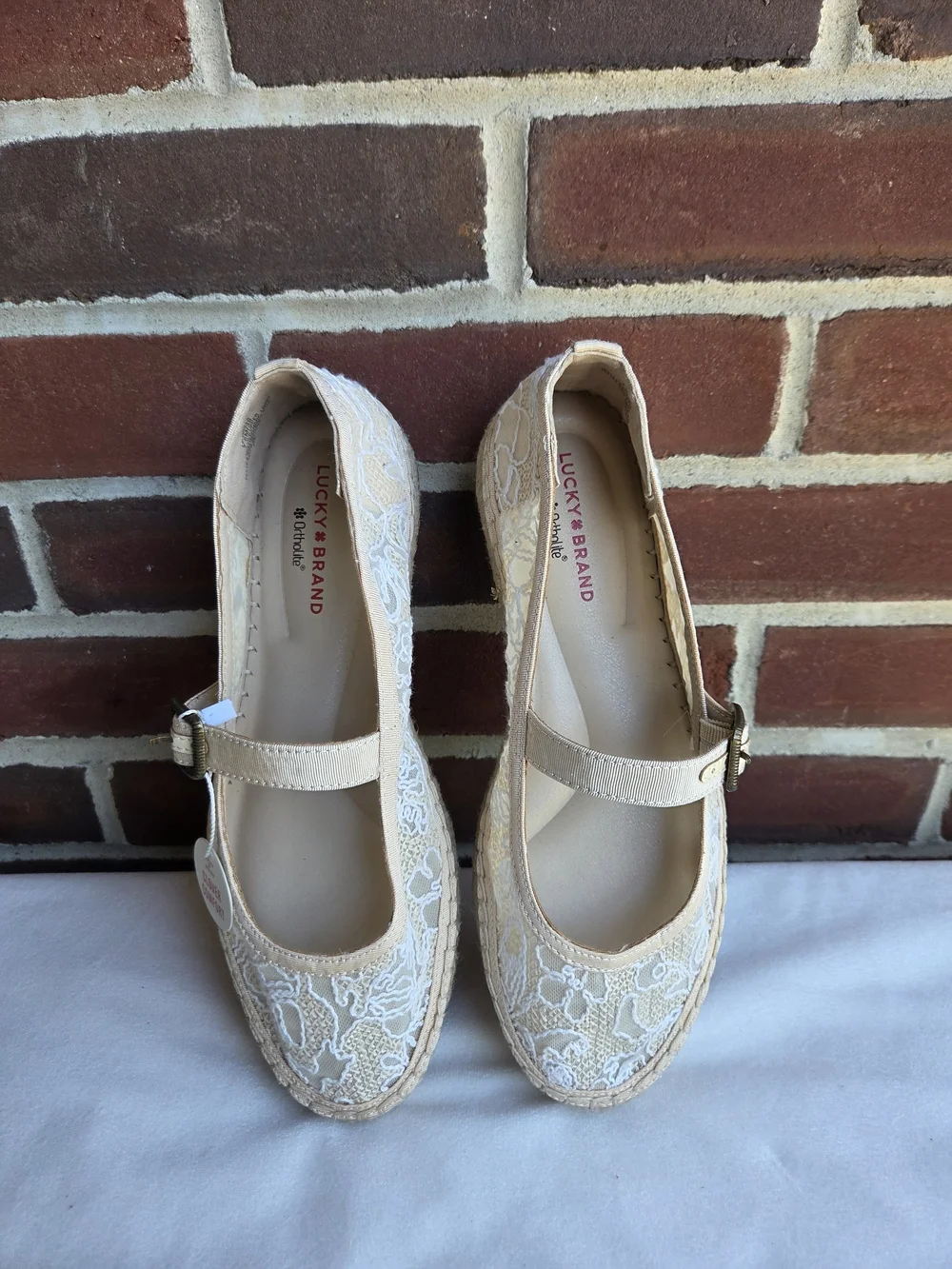 Lucky Brand Odilla Espadrille Mary Jane Lace Flats Tan US 7.5 EU 38